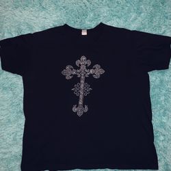 Rhinestone Cross T shirt (black) - XXL WOMENS     #rhinestone #cross #y2k #comfy #summer