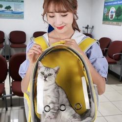 Yellow New! Space Capsule Pet Carrier Backpack – For Small Cats & Dogs  Clear Breathable Bubble Window | Airline-Approved | Travel & Hiking Carrier 