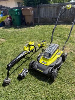 RYOBI 40V 3-Piece Kit: 18-Inch Push Mower, Blower, and Trimmer — (1) 6.0 Ah Battery (Charger Not Included)