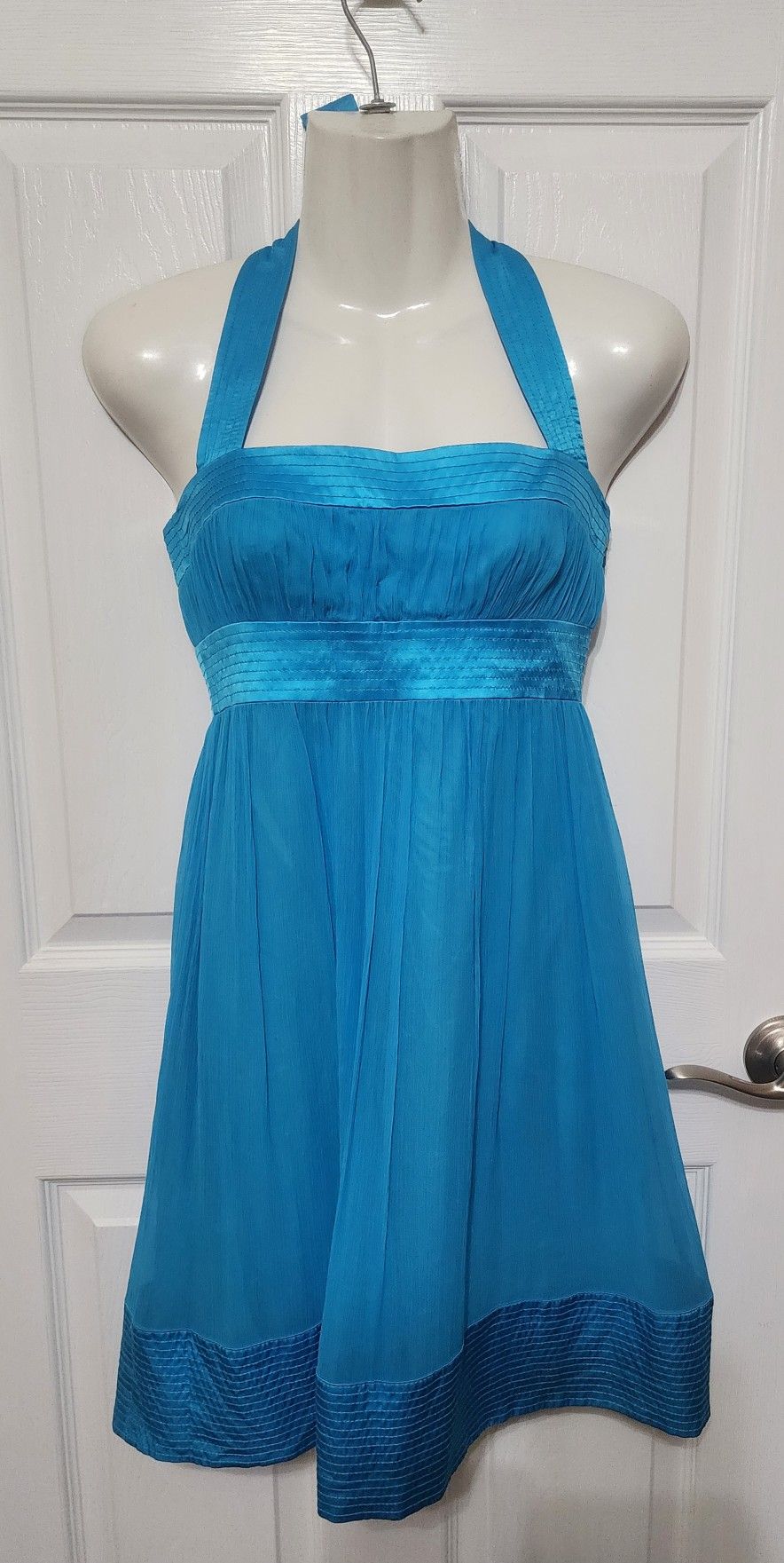 Maggy London Sz 2P Turquoise Blue Silk Cocktail Dress Prom Formal Fancy Petites