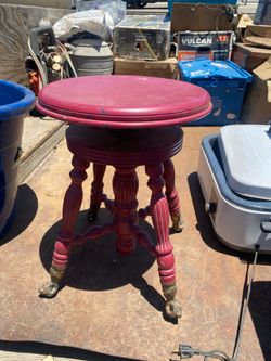 VICTORIAN Antique Wooden Piano Stool with Glass Ball & Claw Feet