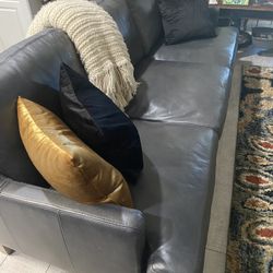 Contemporary Gray Aniline Leather Sofa 