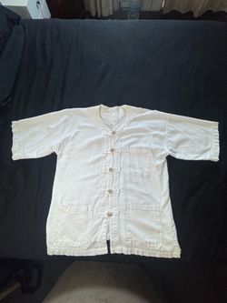 Men's Size XL White Solid Collared Short Sleeve Button-Up Shirt w/ Pockets