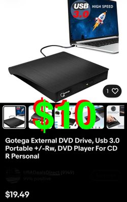 Gotega External DVD Drive, Usb 3.0 Portable +/-Rw, DVD Player For CD R Personal