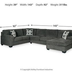 3 Piece Gray Sectional With Chaise Lounge 