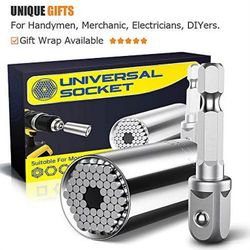 Universal Socket Tools Gifts with Power Drill Adapter Cool Stuff, Super Universal Socket Grip Gadgets Men, Women Stocking Men(7-19mm)