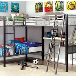 Brand New Metal Twin Size Triple Bunk Bed w Workstation 