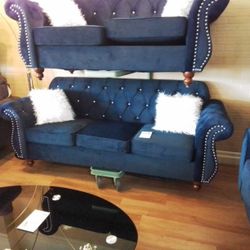 Blue Sofa And Loveseat 