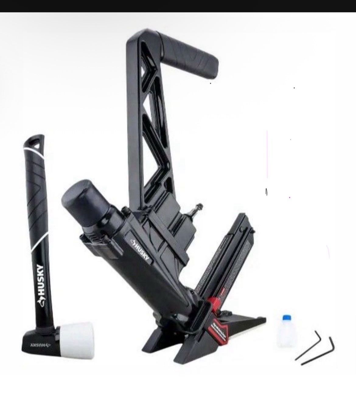 Husky Pneumatic 3-in-1 15.5-Gauge and 16-Gauge 2 in. Flooring Nailer and Stapler with Quick Jam Release