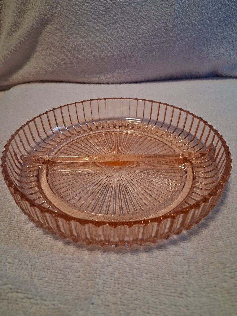 Queen Mary Prismatic Pink Depression Glass Divided Relish Dish