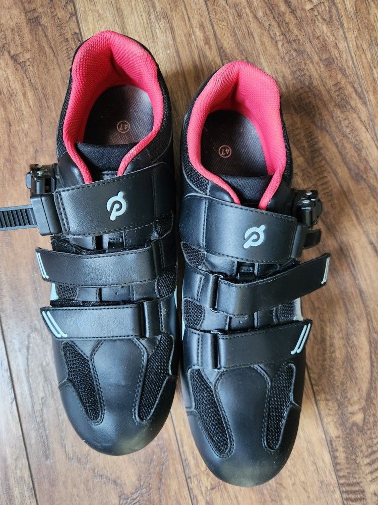 Peloton Cycling Shoes Black Red Size 47 Bike Biccyle Spin Training Ratchet Strap