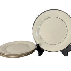 Lenox Solitaire Salad Plate Dish Platinum Trim Cream Dinnerware Home Set 4