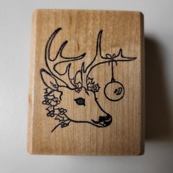 New Reindeer With Ornament Christmas Rubber Stamp By Stampworks