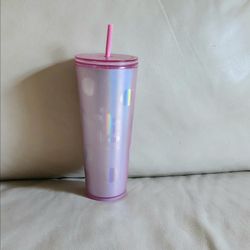 Starbucks Disney Parks 2022 Pink Iridescent Polka Dot Tumbler Cold Cup 24 oz