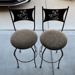 Four Green And Brown Bar Stools 