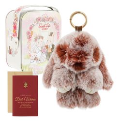 Bunny LuLu Handmade Soft Bunny PomPom Keychain with Designed Tin Box – Adorable Charm for Bags, Phones