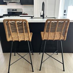 Natural Rattan and Black Counter Stools
