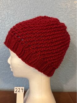 Adult Burgundy Red Handmade Slouchy Beanie Hat #229