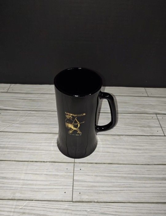 TIARA EXCLUSIVES Black Glass COLD Beverage Mug Sagittarius Archer Zodiac Tankard
