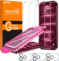 iPhone 17/18 Pro Max Screen Protector, 9H+ Tempered Glass, 3+3 Pack
