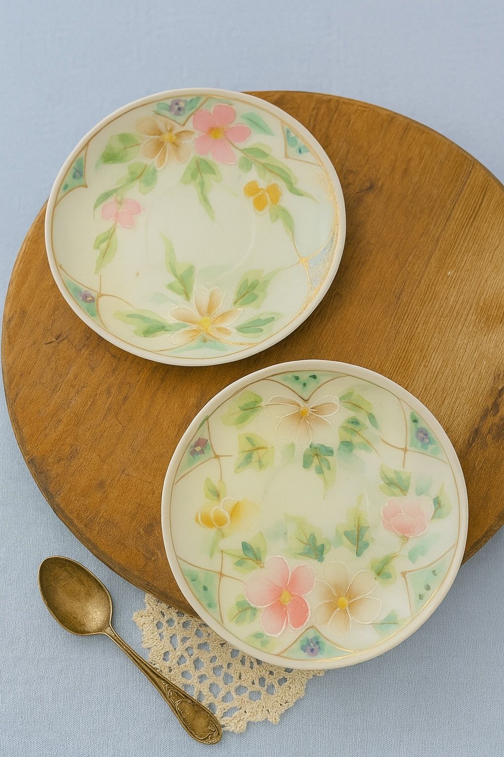 Japanese Vintage 1950s 2 Floral Moriage Porcelain Desser/Bread Plates, 5.5”