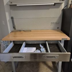 Like New Lighted Wood Top Work Station With Accessories 