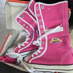 PINK HIGH TOP CANVAS SNEAKERS WHITE AND PINK LACES AND SIDE ZIPPER 
