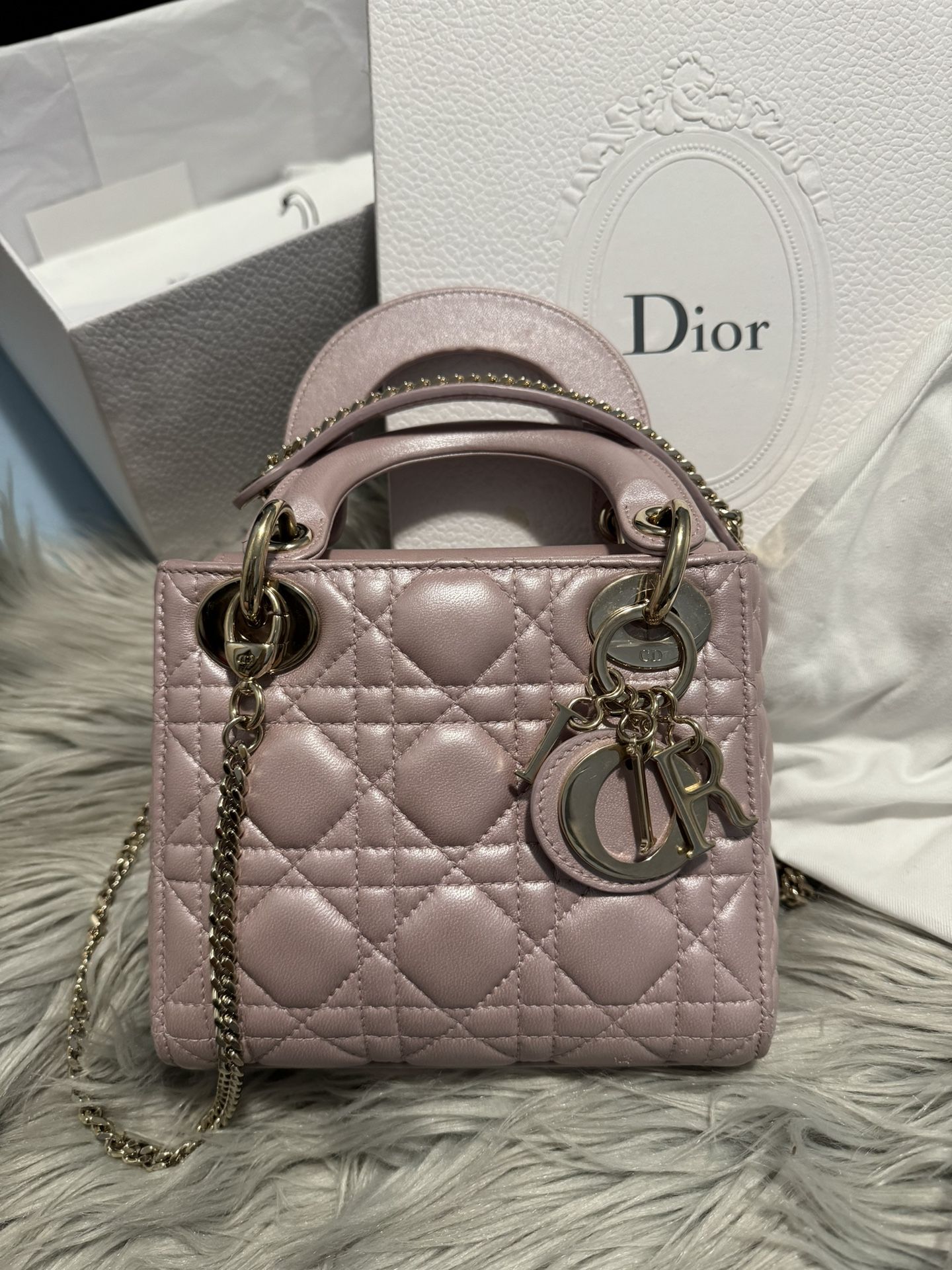 100% Authentic Lady Dior Mini Size Lotus Pearlescent