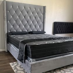 Brand New King Size Grey 6foot Tall Bed Frame With New Mattress/Fast Delivery 