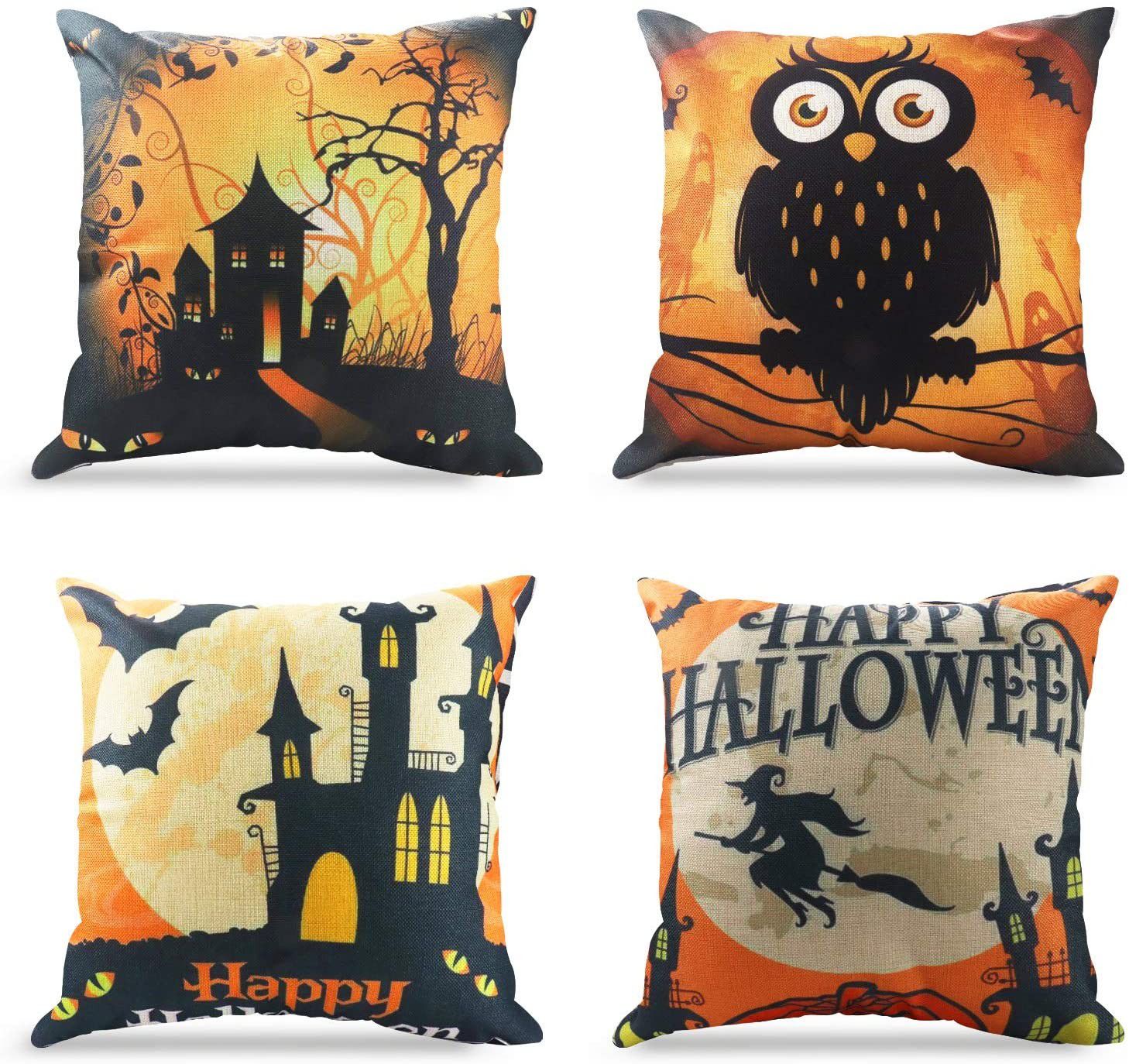 Brand New Halloween Throw Pillow Covers 18 x 18 Inch Owl/Bat/Witch/Castle Theme Sofa Home Decorative Cushion Pillow Case Bedroom Living Dining Seat