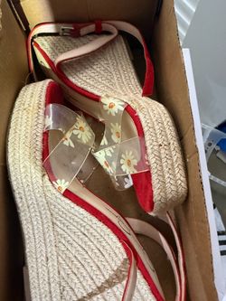 Red Floral Espadrille Platform Wedge Sandals – Women’s – NEW IN BOX