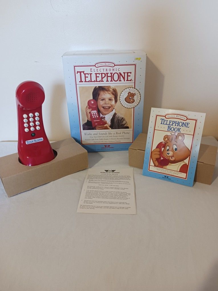 Teddy Ruxpin vintage Talking Telephone With Box & Telephone Book by World Of Wonder