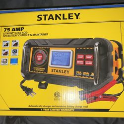 BRAND NEW IN BOX Stanley 25A 12V Automatic Battery Charger with 75A Engine Start FACTORY SEALED