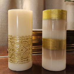 20 Gold and white striped  6" pillar candles, New unscented,
