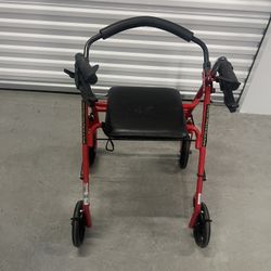 Drive Medical Aluminum Rollator Walker, a mobility aid with a seat for resting.. used in good condition  Adjustable Height: Handle height can be adjus