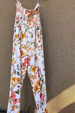 joli & joy white floral-printed strapless jumpsuit buttons with pockets Women’s 