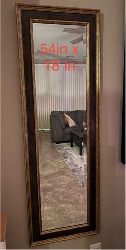 Beveled edge long mirror gold/brown trim