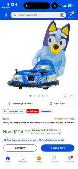 Bluey 6V Ride-On Bumper Car with Inflatable Character