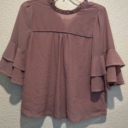 Mauve Ruffle Sleeve Blouse – Flowy Feminine Top
