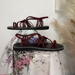 Plaka Palm Leaf Sandals Sangria Women’s 