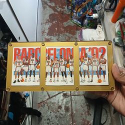 1992 Skybox USA Basketball "Dream Team" three-card set in a screw-down holder