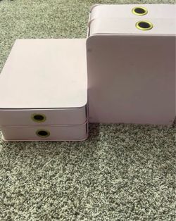 2 pink fabric storage containers, legal size letters.