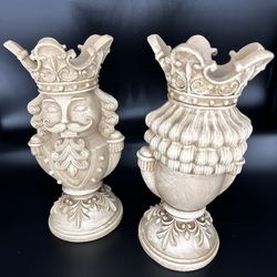 Brown Polynesian Nutcracker Christmas Pillar Candle Holders Set of 2 New