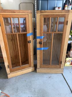 Antique Pair of Craftsman / Mission Style Built-in Cabinet Doors with Glass (Early 1900s)