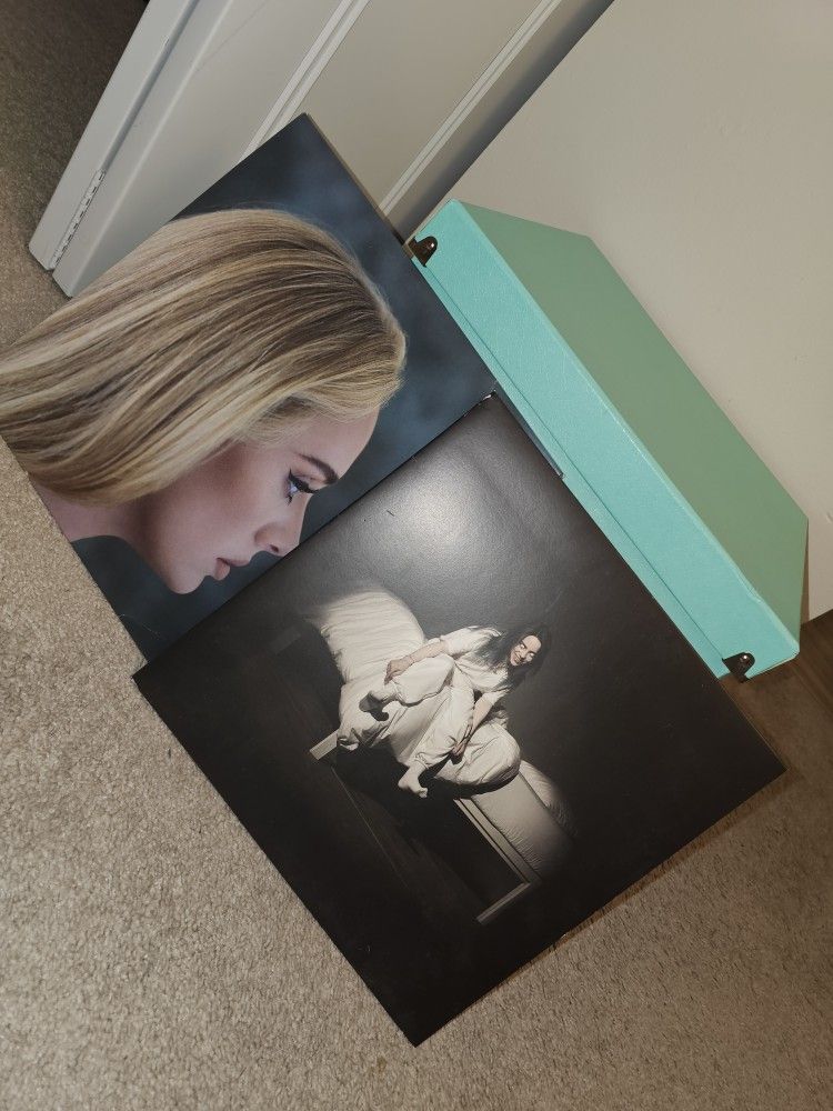 Snap-N-Store Vinyl Record Storage Box with Adele & Billie Eilish Vinyl