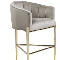 Bar stool Chair Velvet Upholstered Shelter Arm Shell Design 3 Legged Gold