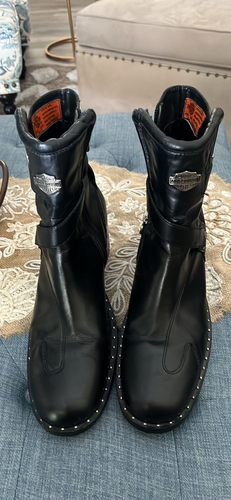 Black Leather Harley Davidson Women Boots 