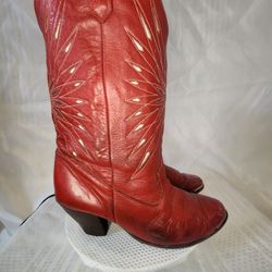 VINTAGE DINGO CUT OUT FLORAL RED LEATHER WESTERN COWBOY WOMEN BOOTS SIZE 7.5 M
