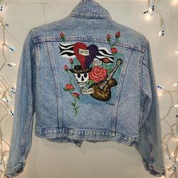 Hand Painted Jean Jacket In Style Of ED HARDY See My Other Jean Jackets
