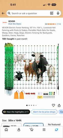VEVOR Electric Fence Netting 50" x 164'